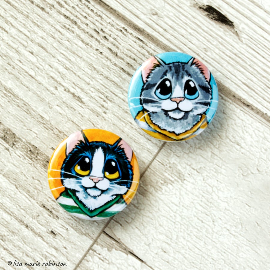 Cats in Shirts 25mm Badges - Pack of 2