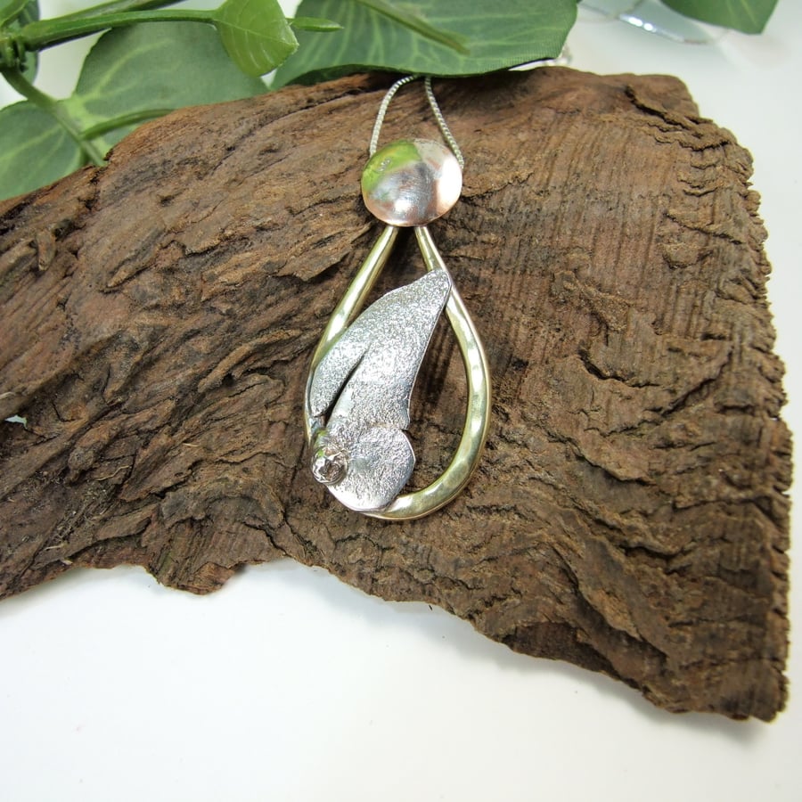 Moon Gazing Hare Necklace, Sterling Silver, Brass & Copper