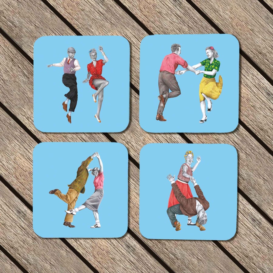 Lindy Hop Coaster Set of 4 – Colourful Retro Swing Dance Coasters