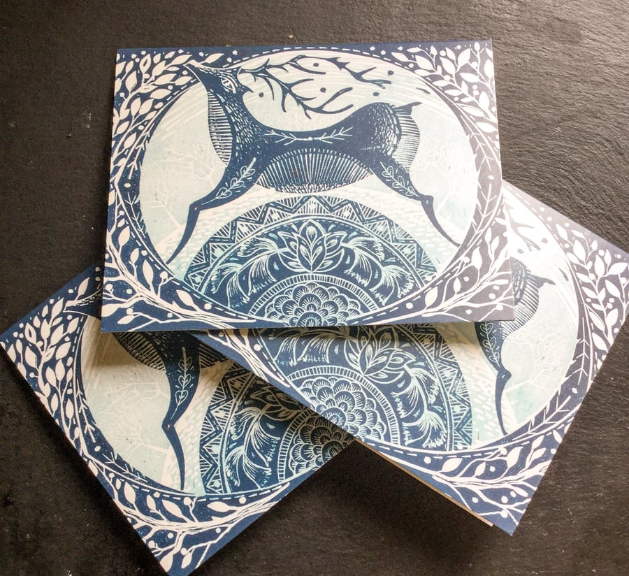 Blue Reindeer folk Christmas cards