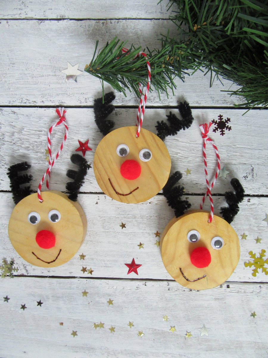 Wooden reindeer Christmas tree decorations