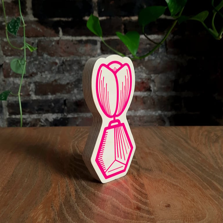 Neon Pink Tulip Love You Flower Ornament Handmade Wooden  