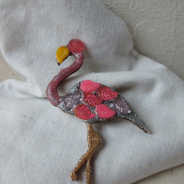 Mosaic Flamingo Brooch