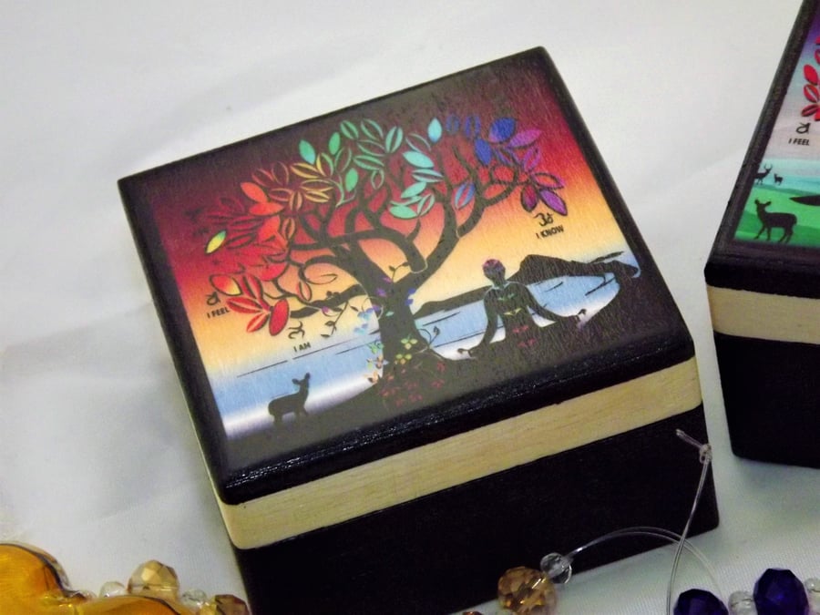 MINI Wooden BOX & PENDANT - Red Spiritual matching Gift Set. Jewellery Box