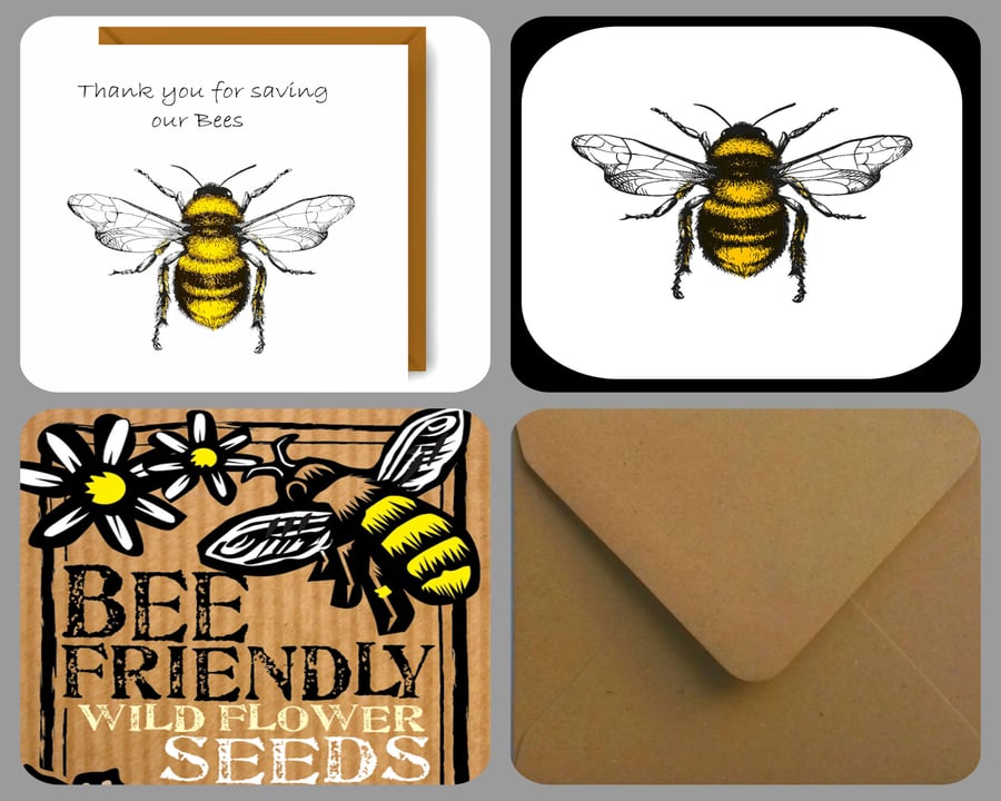 Bee Card with Wild Flower Seeds, a Coaster & Bookmark
