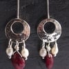 Sterling Silver Moon Earrings with Ruby and Pearl