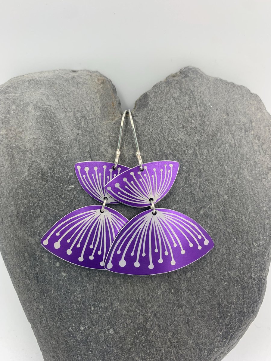 Purple seed head aluminium earrings