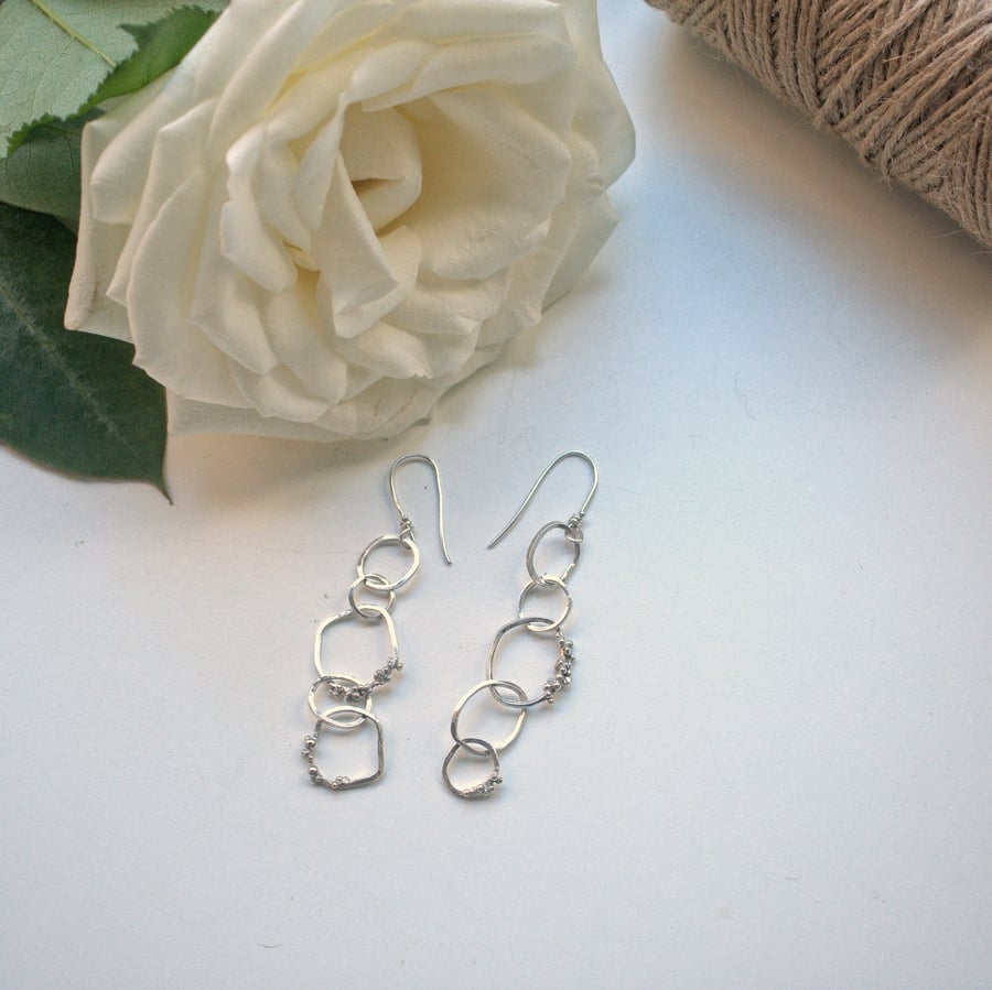 Eco Silver Organic Hoop Drop Earrings, Summer Jewellery