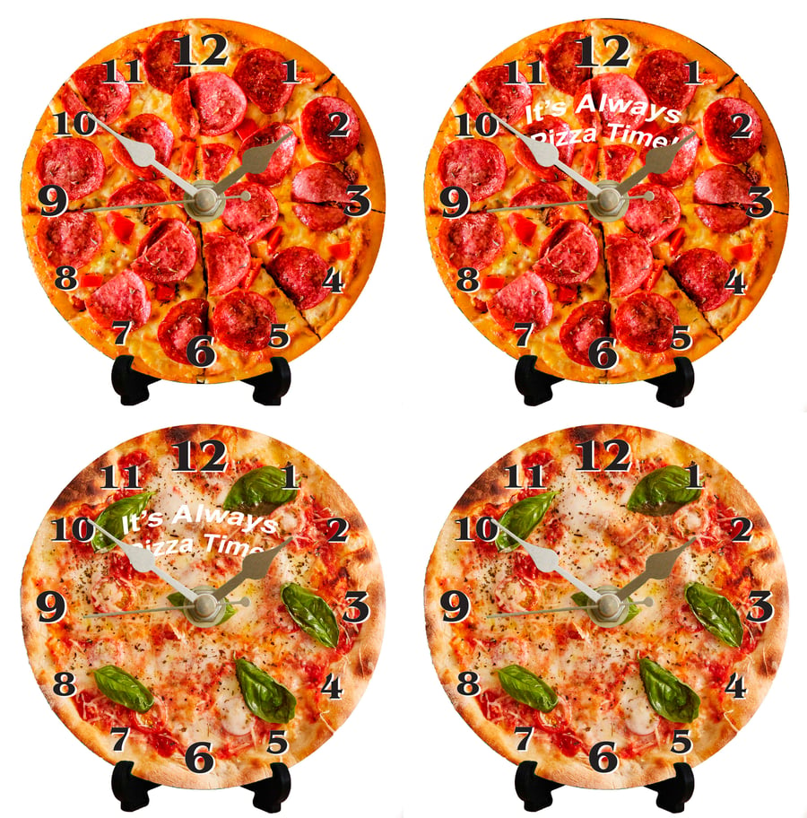 DIY 12cm Clock Kit - Pizza - Wall or Desk clock - your favourite toppings