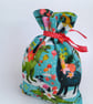 Christmas Gift Bags - Floral Festive Dinosaurs reusable fabric mini sack