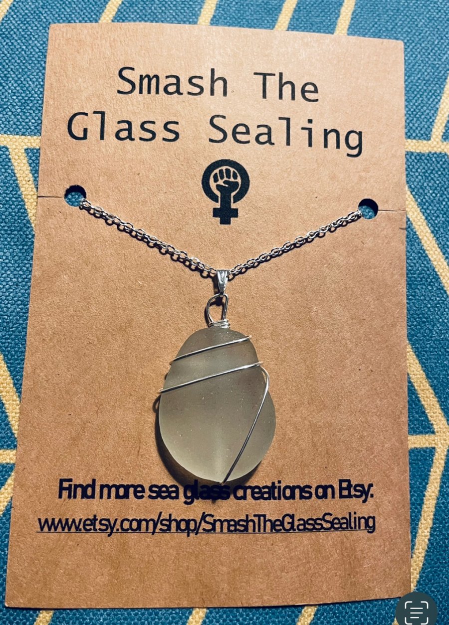 Large Seaham Sea Glass silver wire wrap necklace