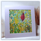 Impasto acrylic painting - red tulip - wild grasses - letterbox gift - mounted
