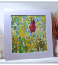 Impasto acrylic painting - red tulip - wild grasses - letterbox gift - mounted