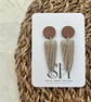 Green & Copper Striped Handmade Polymer Clay Earrings with Walnut Wood Studs