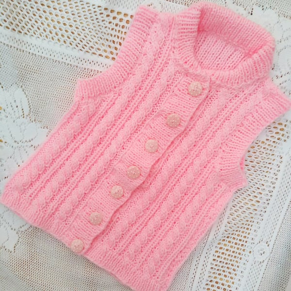 Hand Knitted Baby’s Cabled Waistcoat with Stand-Up Collar, Gift Ideas for Baby