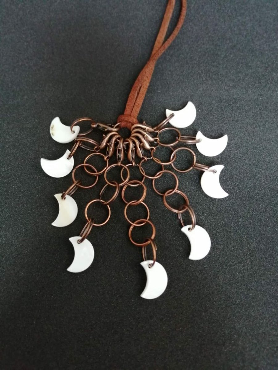 Crescent Moon Mother of Pearl Stitch Marker Necklace