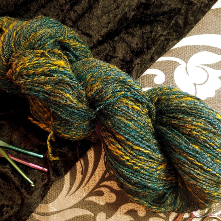 Emeralds and Peacocks hand spun yarn – wool and nylon blend - 350 yards