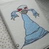 embroidered notebook - blue zombie fabric cover - A6 