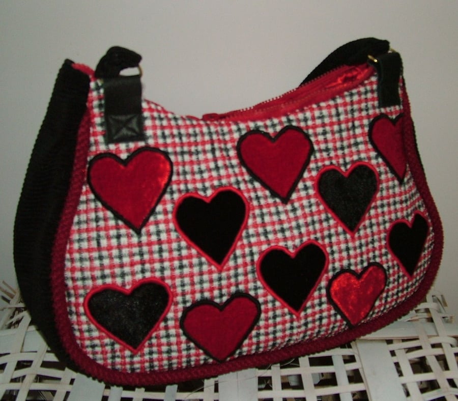 Red & Black Heart Ribbon Handbag