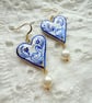Delft Swan Heart Pearl Drop Earrings - Image 2