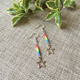 Rainbow silver star earrings