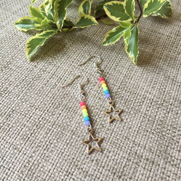 Rainbow silver star earrings