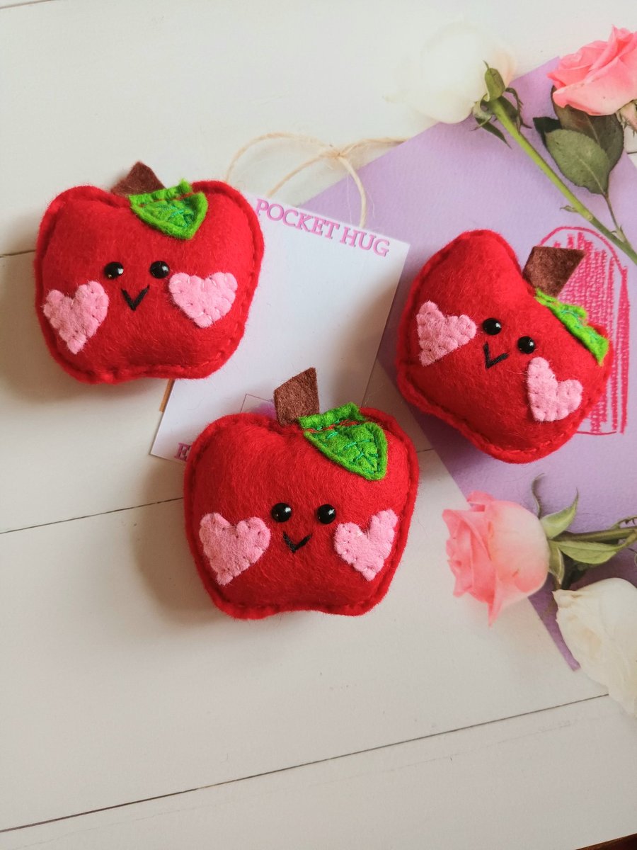 Hand sewn 'apple' pocket hug & pocket hug card,teacher,christmas,birthday (red)