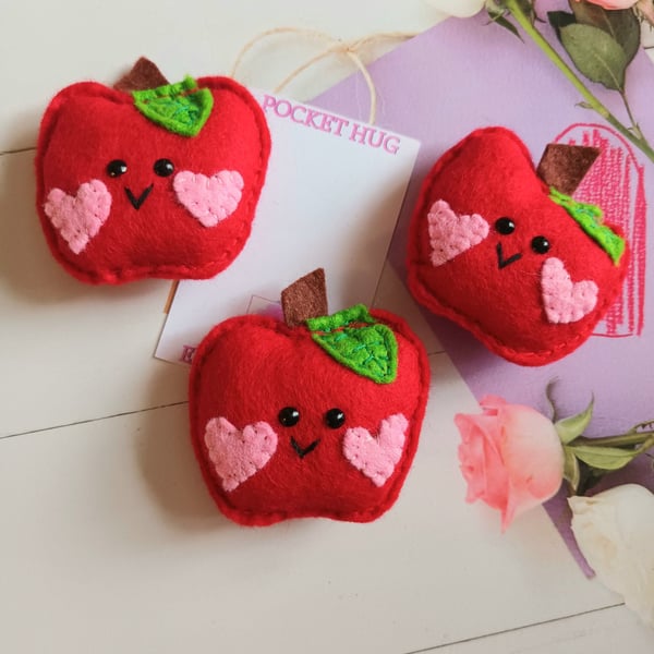 Hand sewn 'apple' pocket hug & pocket hug card,teacher,christmas,birthday (red)