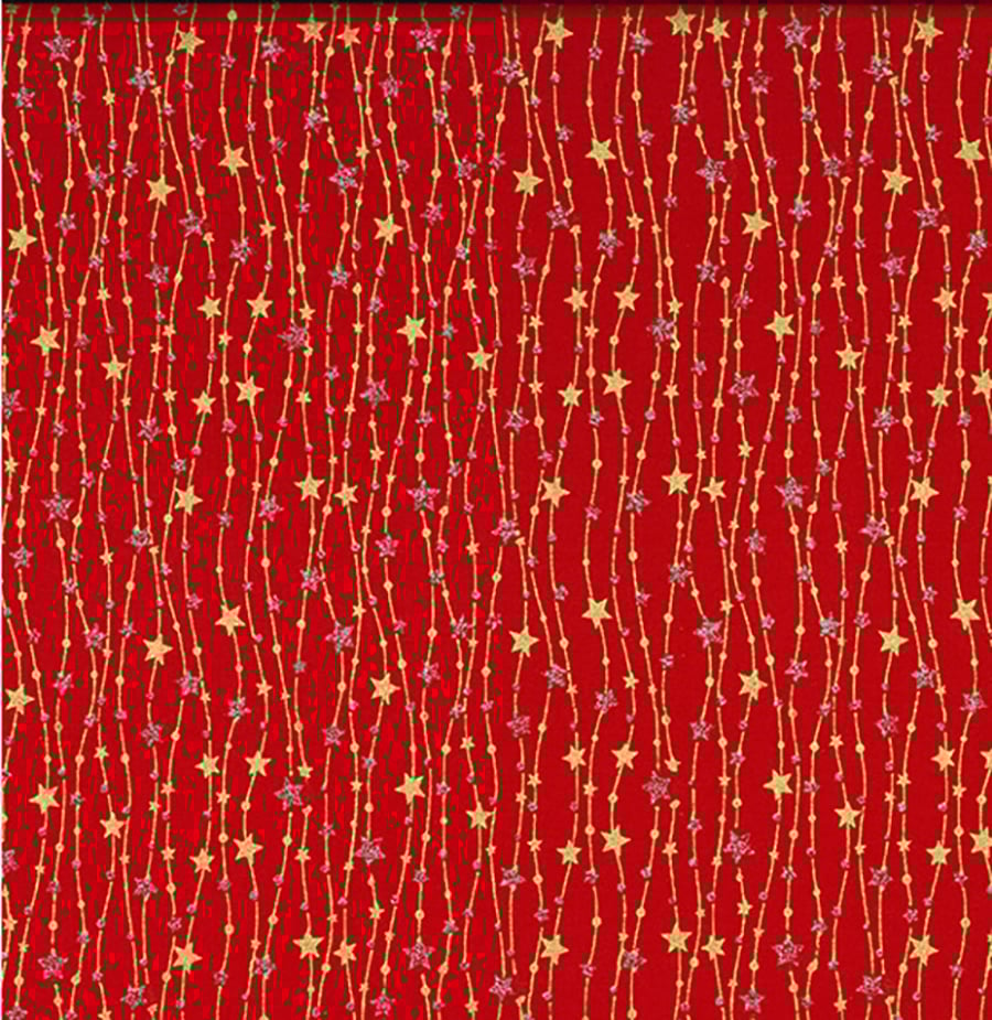 Christmas Fabric Gold Silver Glitter Stars Red Cotton Craft Fabric - 1 Metre