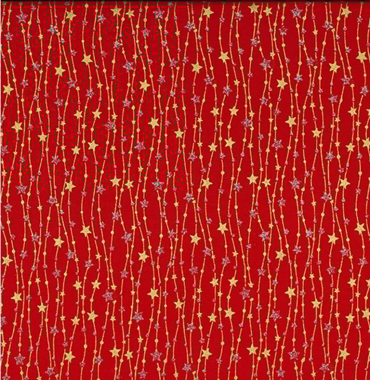 Christmas Fabric Gold Silver Glitter Stars Red Cotton Craft Fabric - 1 Metre