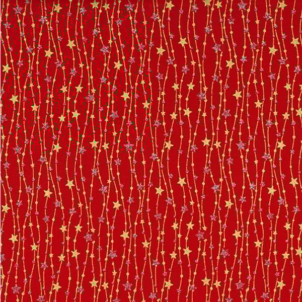 Christmas Fabric Gold Silver Glitter Stars Red Cotton Craft Fabric - 1 Metre