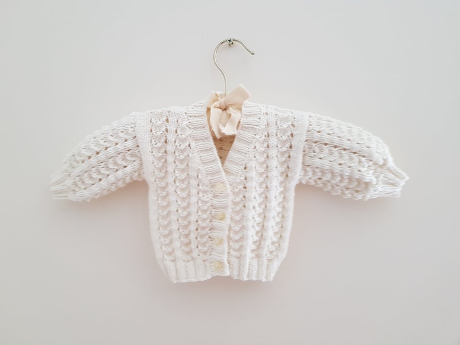 0-6 months Cream Hand Knitted Lace Cardigan 