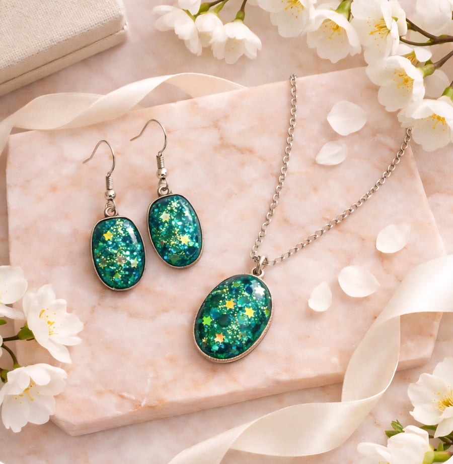 Handmade Teal Jewellery Set