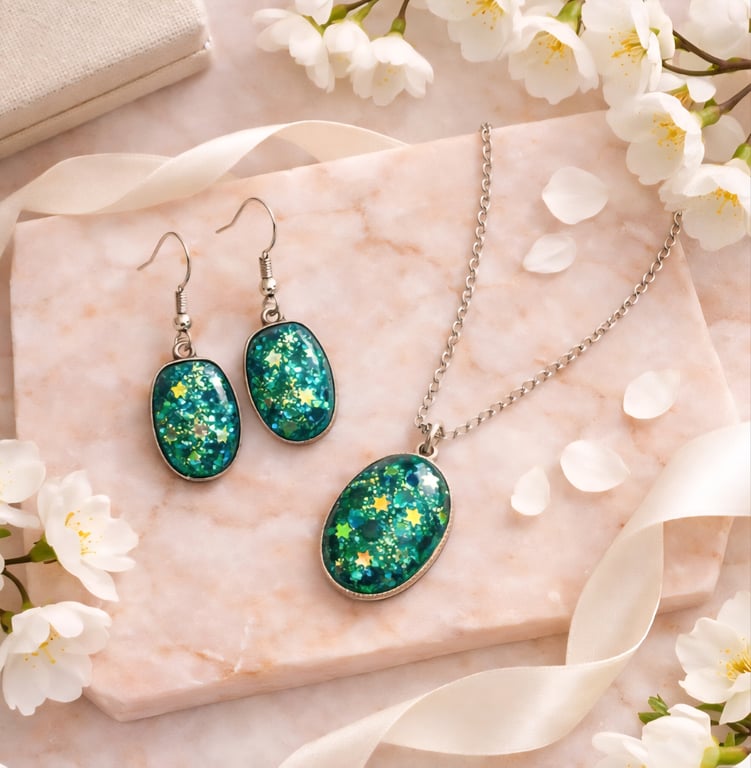Handmade Teal Jewellery Set