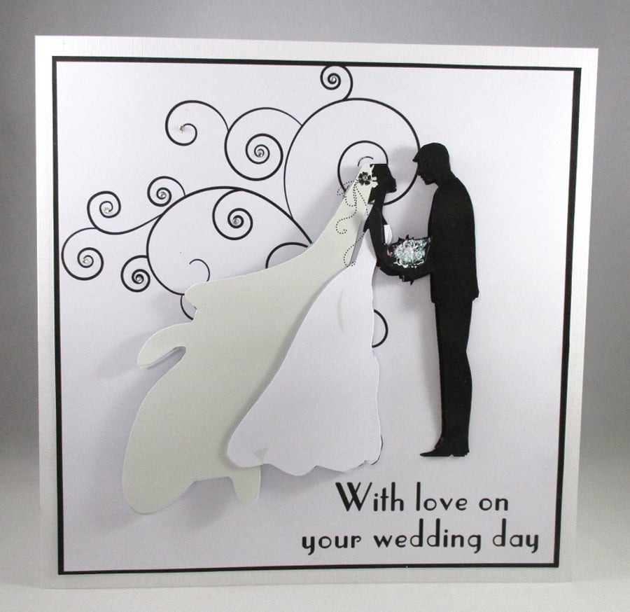 Handmade Large Silhouette Wedding Card, 3D,Bride and Groom,Personalise
