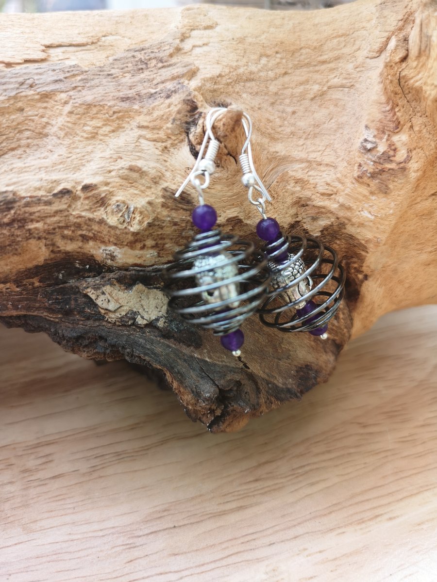 Buddha Charm caged earrings with amethyst 