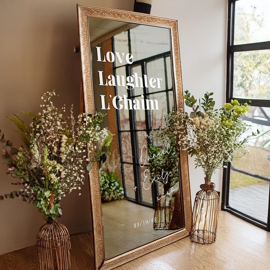 Personalised Jewish Wedding Vinyl Sticker  L’Chaim” Mirror Decal Decor