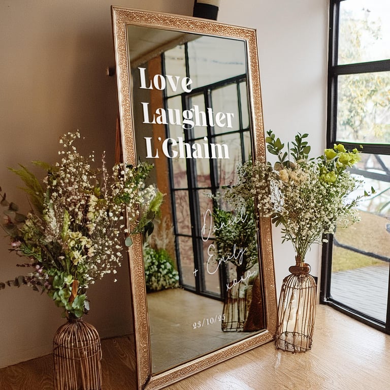 Personalised Jewish Wedding Vinyl Sticker  L’Chaim” Mirror Decal Decor