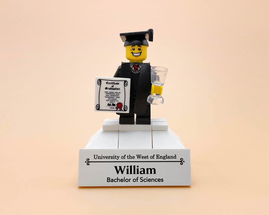 Custom Graduation Gift – Graduation Figure, Gown & Diploma desktop decor (Male)