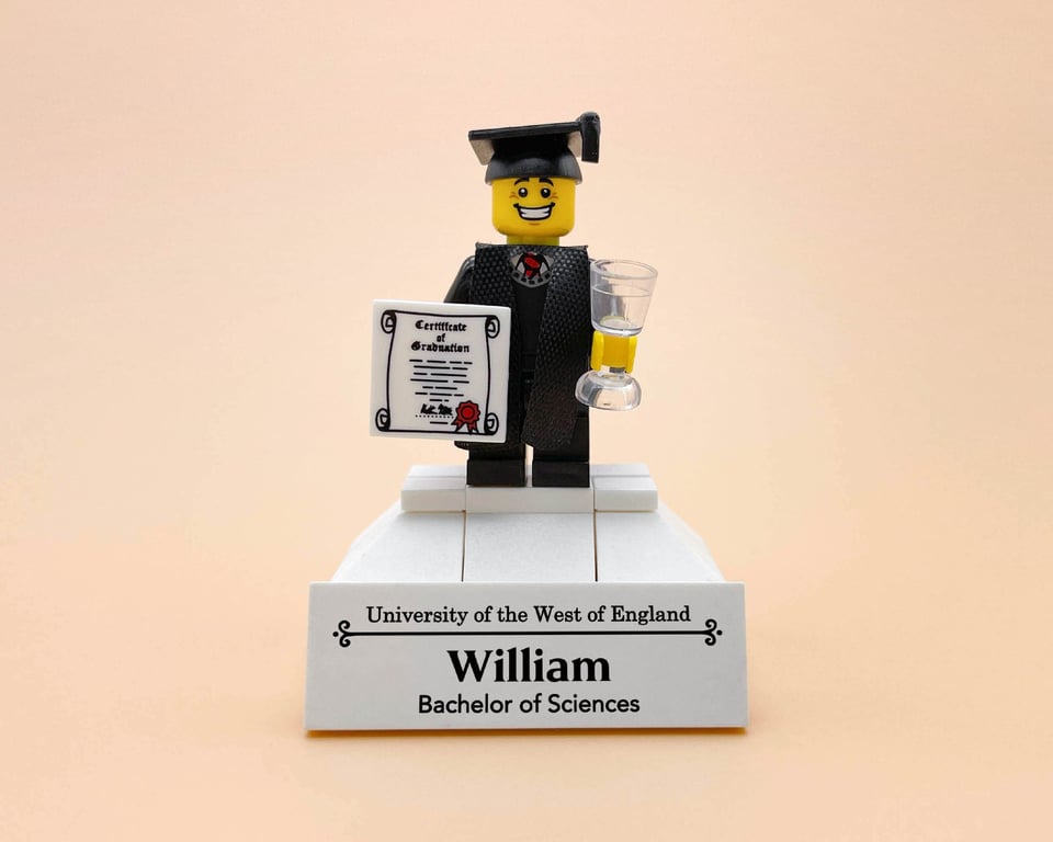 Custom Graduation Gift – Graduation Figure, Gown & Diploma desktop decor (Male)