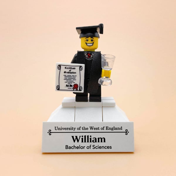 Custom Graduation Gift – Graduation Figure, Gown & Diploma desktop decor (Male)