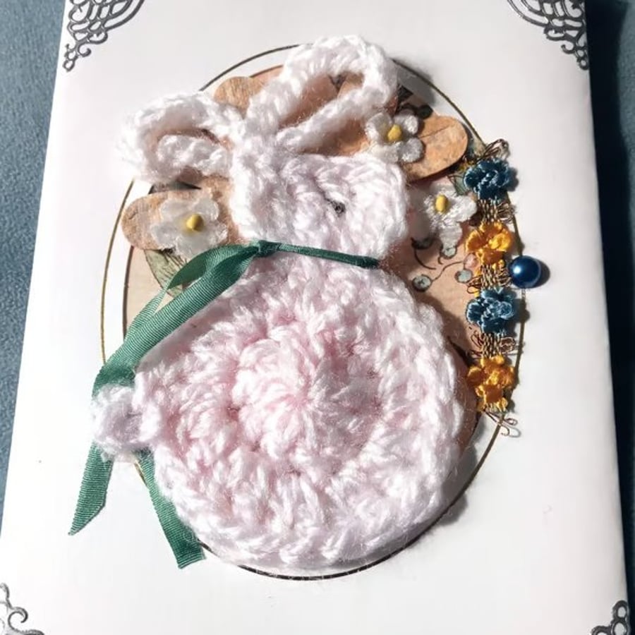 Vintage-style Rabbit Aperture Card  -  Crochet Rabbit Card -  Treasured Keepsake