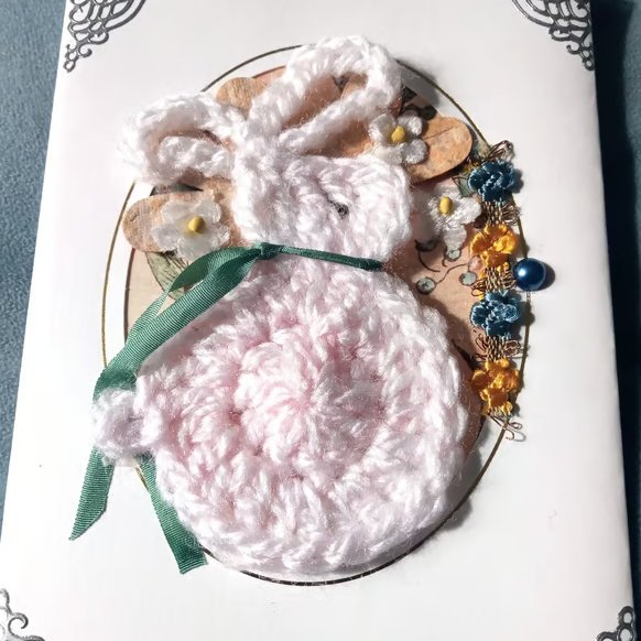 Vintage-style Rabbit Aperture Card  -  Crochet Rabbit Card -  Treasured Keepsake