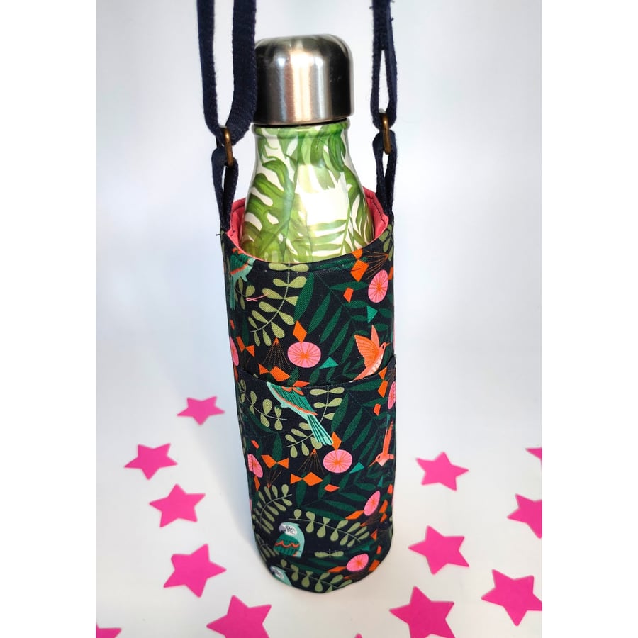 Pretty Bird Water Bottle Bag, Water Bottle Carrier, Water Bottle Holder