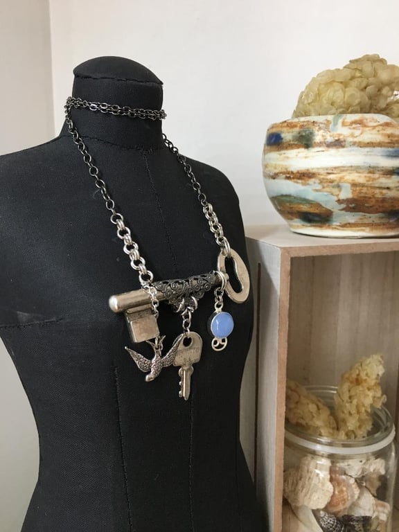 Upcycled handmade vintage key statement necklace