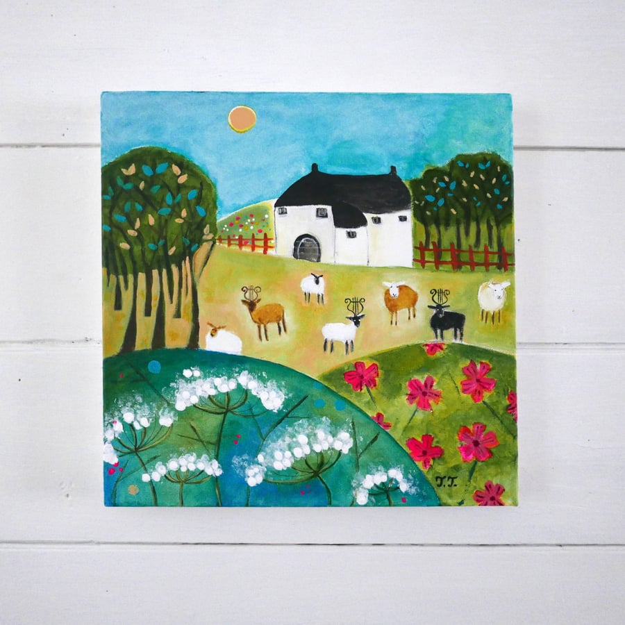 Countryside Landscape Artwork, Farmyard Animals Painting, Devon Cottage Art