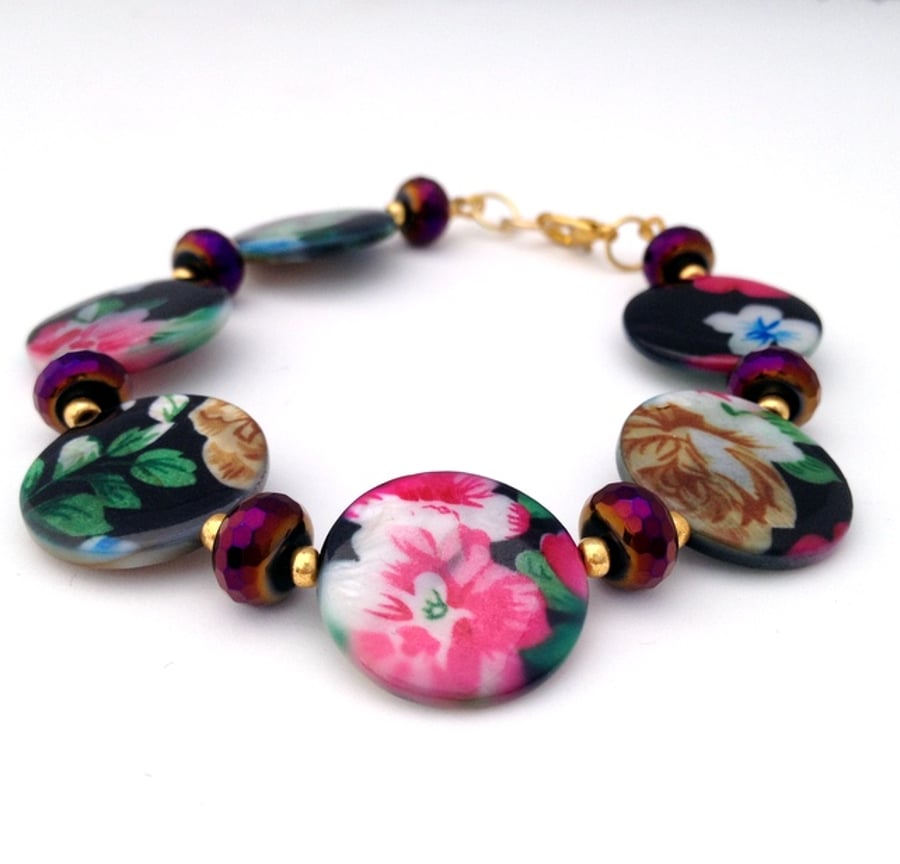 SALE - Black Shell Coin Bracelet