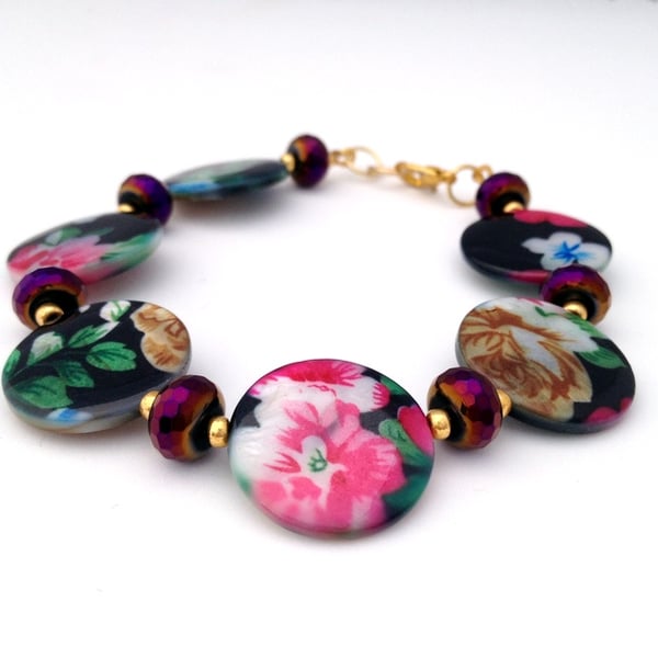 SALE - Black Shell Coin Bracelet