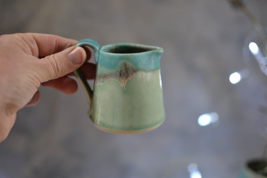 Small Ceramic Skyline jug - Decorated with Linear detail and turquoise glaze
