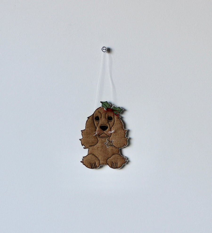 Special Order for Caroline -  'A Spaniel with Holly' - Hanging Decoration